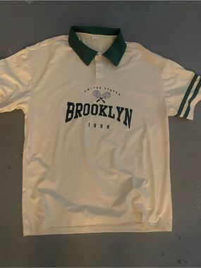 Brooklyn Graphic Polo Shirt - Cream with Green Trim
